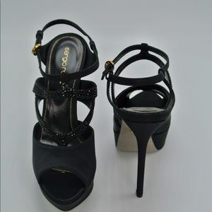 Sergio Rossi Satin Peep Toe Platform Sandal